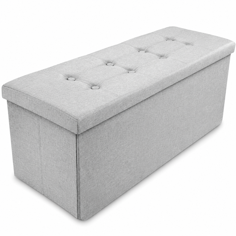 Nyxi Fabric Ottoman Storage Box (Light Grey) - 110 * 38 * 38cm