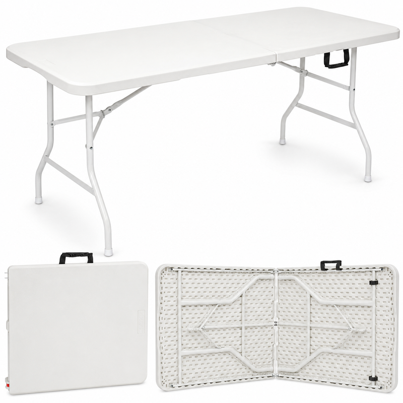 Nyxi 6ft Folding Table – Heavy-Duty & Waterproof (180x74cm) All-White Portable Table