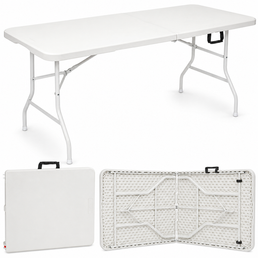 Nyxi 6ft Folding Table – Heavy-Duty & Waterproof (180x74cm) All-White Portable Table