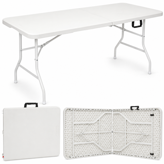 Nyxi 6ft Folding Table – Heavy-Duty & Waterproof (180x74cm) All-White Portable Table