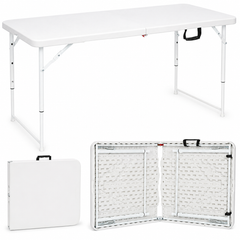 Nyxi 4ft Folding Table – Adjustable Height (56-74cm) White Top & Legs Sturdy, Waterproof & Portable