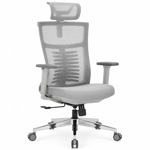 Nyxi Office Chair Premium Ergonomic Foam Seat, 3D Armrests, Headrest & Lumbar Support, 3-Angle Locking (Grey)