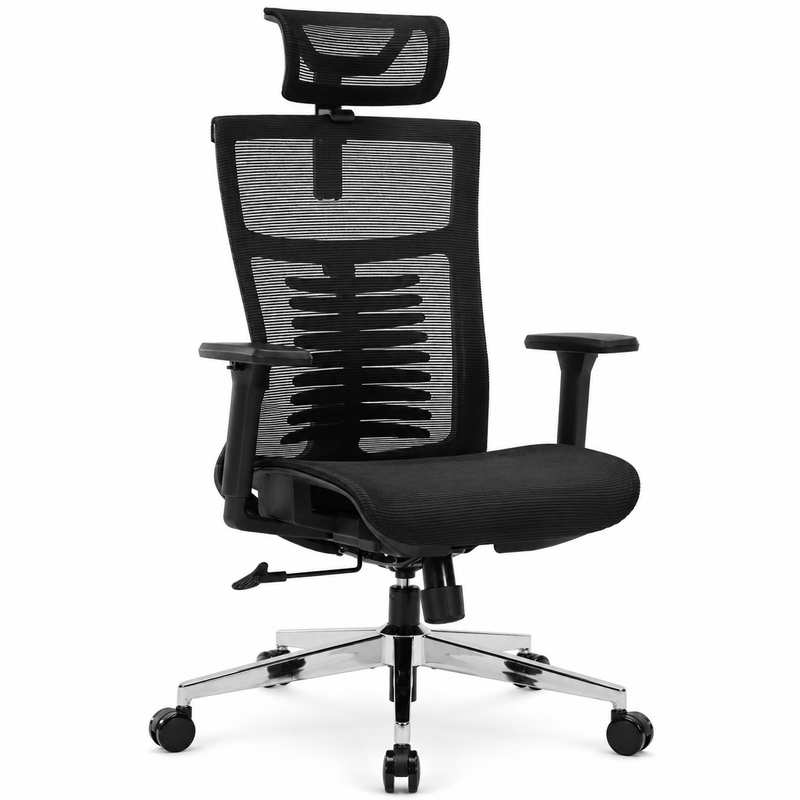 Nyxi Office Chair Premium Ergonomic Mesh Seat, 3D Armrests, Headrest & Lumbar Support, 3-Angle Locking (Black)