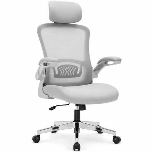 Nyxi Ergonomic Office Chair for Work, Computer Desk & Study, High Back Mesh Chair with Foldable Armrests (Grey, Model 751)