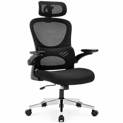 Nyxi Office Chair Ergonomic Computer Desk, Work & Study Chair, High Mesh Back, Foldable 3D Armrests (Black, Model 768)