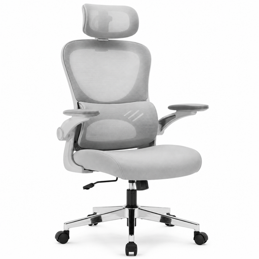 Nyxi Office Chair Ergonomic Computer Desk, Work & Study Chair, High Mesh Back, Foldable 3D Armrests (Grey, Model 775)