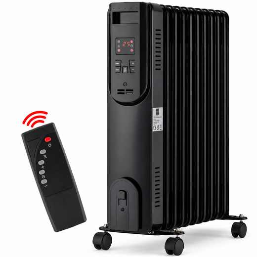Nyxi 11-Fin Oil Filled Heater 2500W with Remote Control 3 Power Settings (Black, Model 3843)
