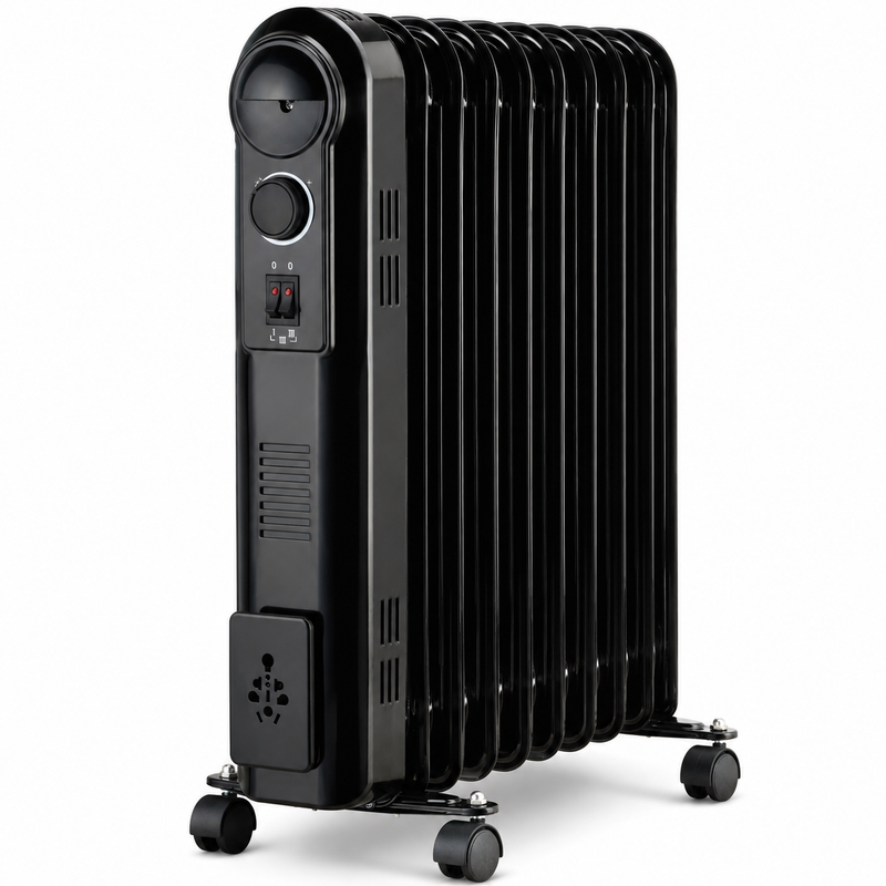 Nyxi 11-Fin Oil Filled 2500W Heater Radiator 3 Power Settings (Black, Model 3898)