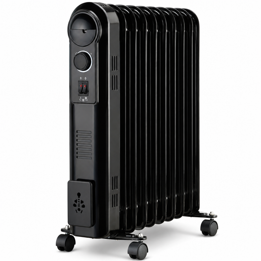 Nyxi 11-Fin Oil Filled 2500W Heater Radiator 3 Power Settings (Black, Model 3898)