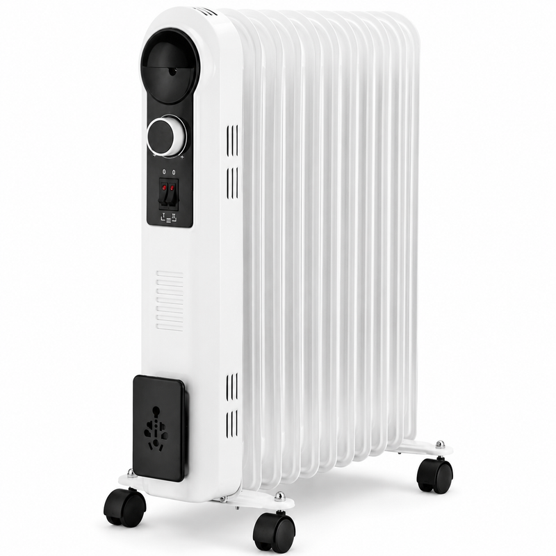 Nyxi 11-Fin Oil Filled 2500W Heater 3 Power Settings (White, Model 3881)