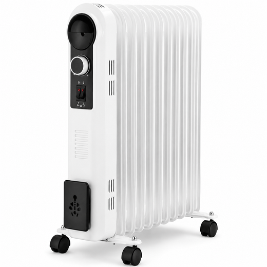 Nyxi 11-Fin Oil Filled 2500W Heater 3 Power Settings (White, Model 3881)