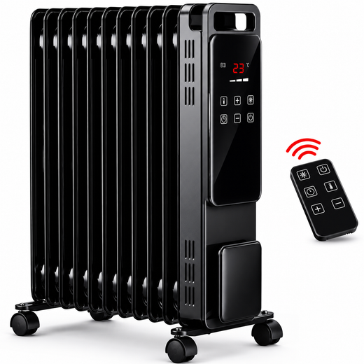 Nyxi 11-Fin Oil Filled Heater 2500W with Remote Control (Black, Model 3904)