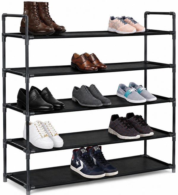 5 Tier, 25 Pairs Shoe Rack Multipurpose - Black