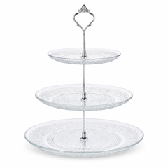 Nyxi Glass 3 Tier Cake Stand Round Display with New Silver Fittings
