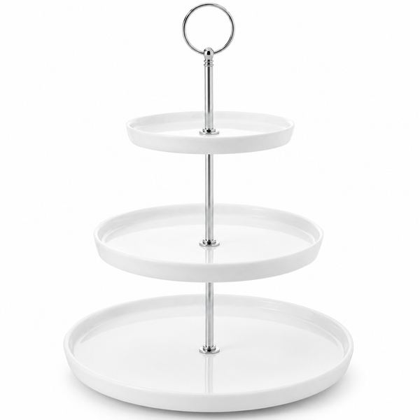 Nyxi 3 Tier White Ceramic Cake Stand Porcelain Round Display with Gift Box NY5