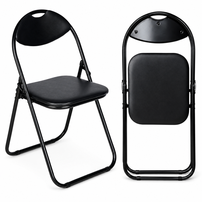 Nyxi Folding Chairs Faux Leather Padded (Black)