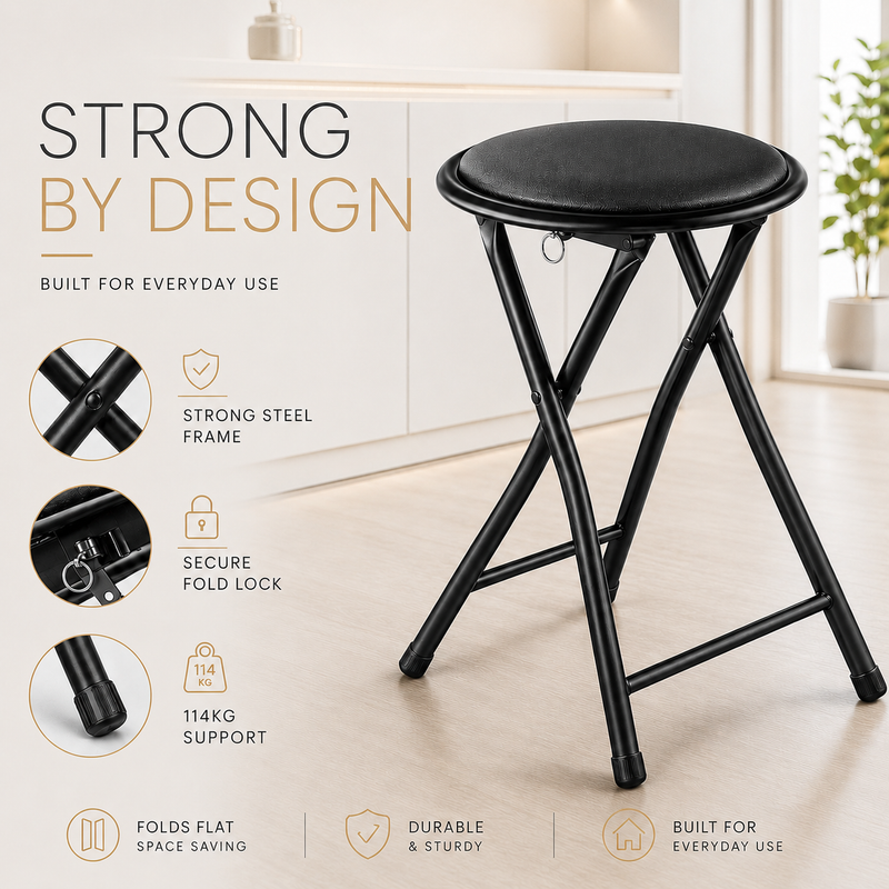 Nyxi Round Folding Stool Chair (Black)