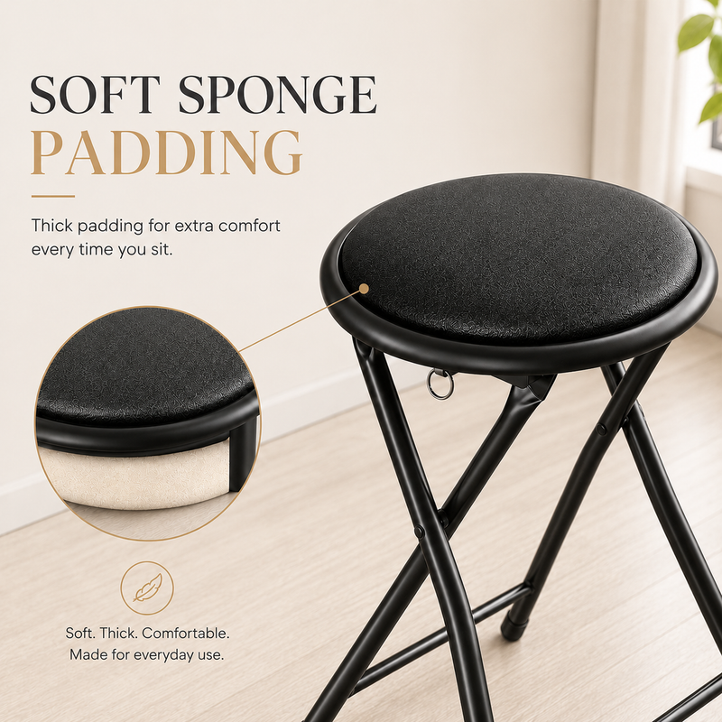 Nyxi Round Folding Stool Chair (Black)