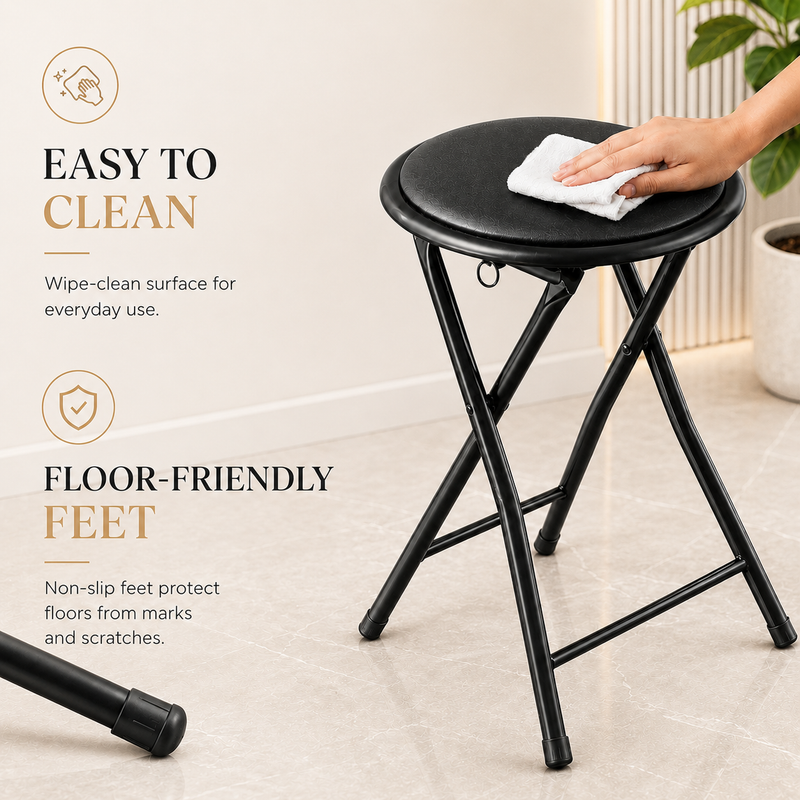Nyxi Round Folding Stool Chair (Black)