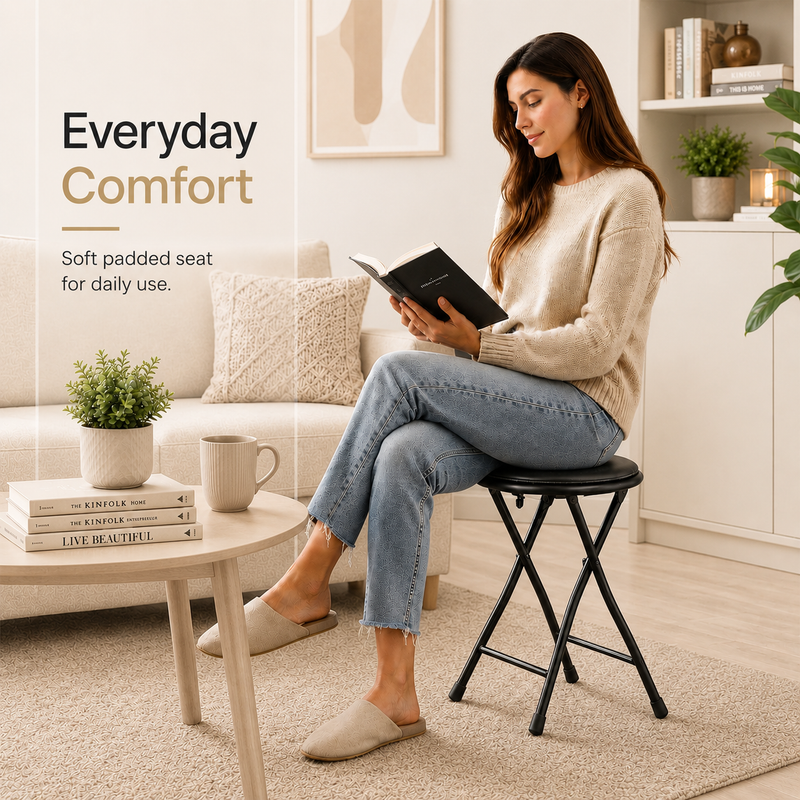 Nyxi Round Folding Stool Chair (Black)