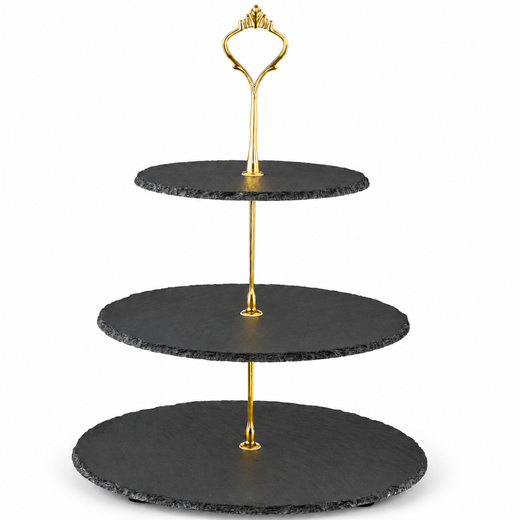Nyxi 3 Tier Natural Slate Cake Stand With Gold Fittings
