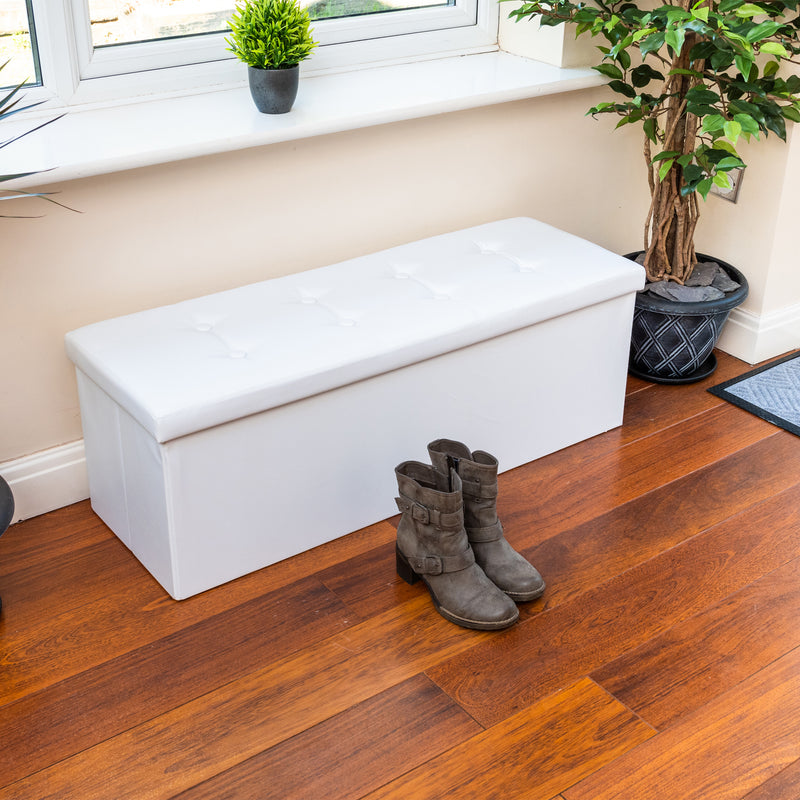 Nyxi Faux Leather Ottoman Storage Box (White) - 110 * 38 * 38cm