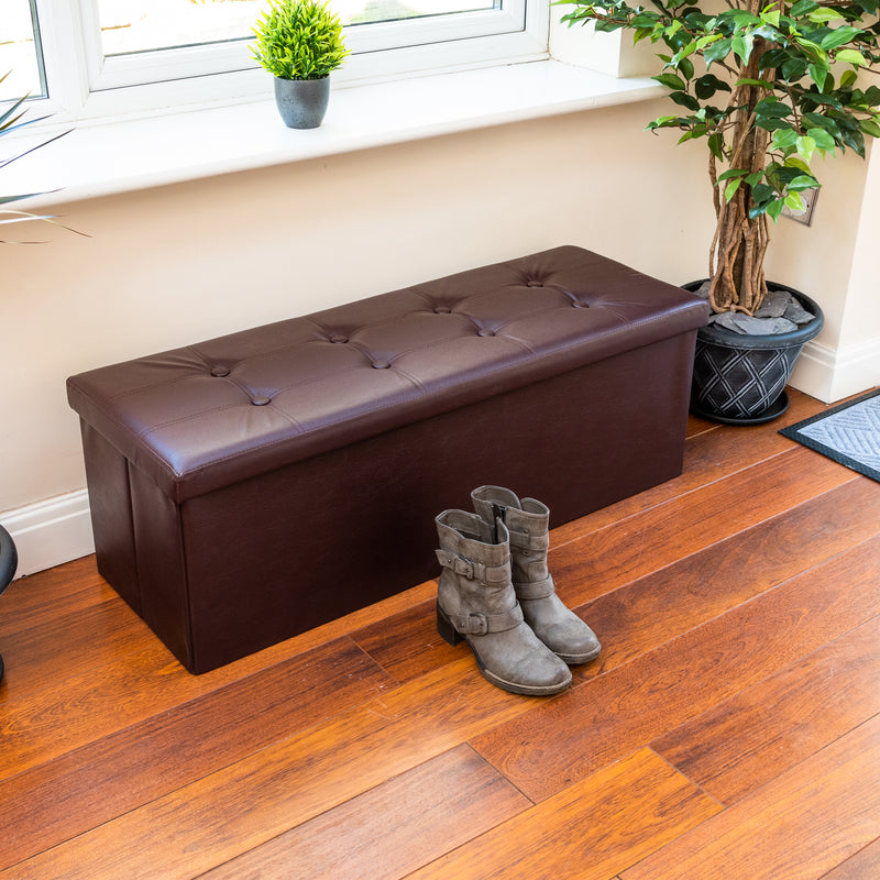 Nyxi Faux Leather Ottoman Storage Box (Brown) - 110 * 38 * 38 cm