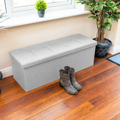 Nyxi Fabric Ottoman Storage Box (Light Grey) - 110 * 38 * 38cm