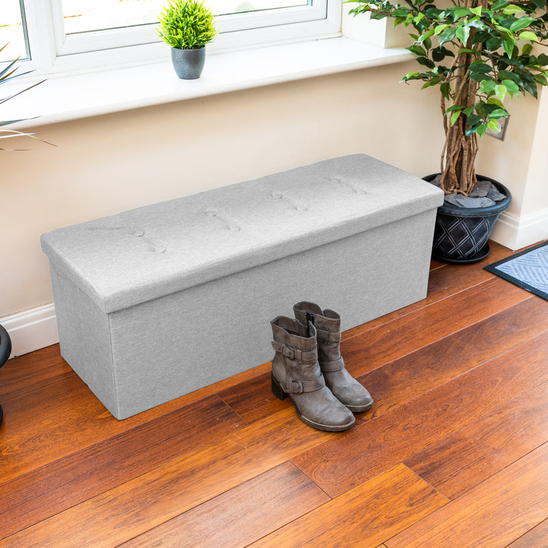 Nyxi Fabric Ottoman Storage Box (Light Grey) - 110 * 38 * 38cm
