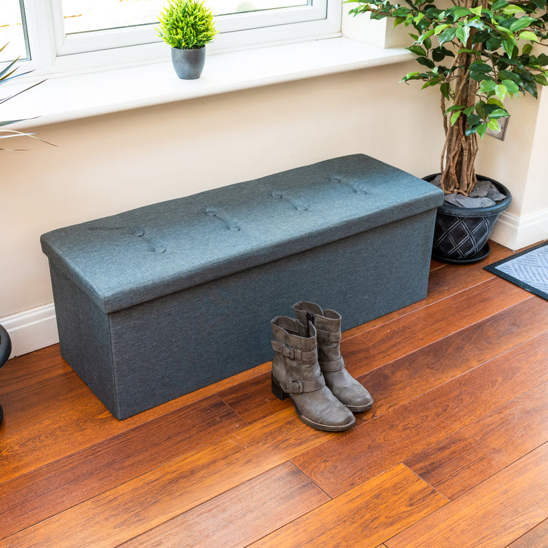 Nyxi Fabric Ottoman Storage Box (Dark Grey) - 110 * 38 * 38cm