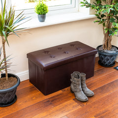 Nyxi Faux Leather Ottoman Storage Box (Brown) - 76 * 38 * 38cm