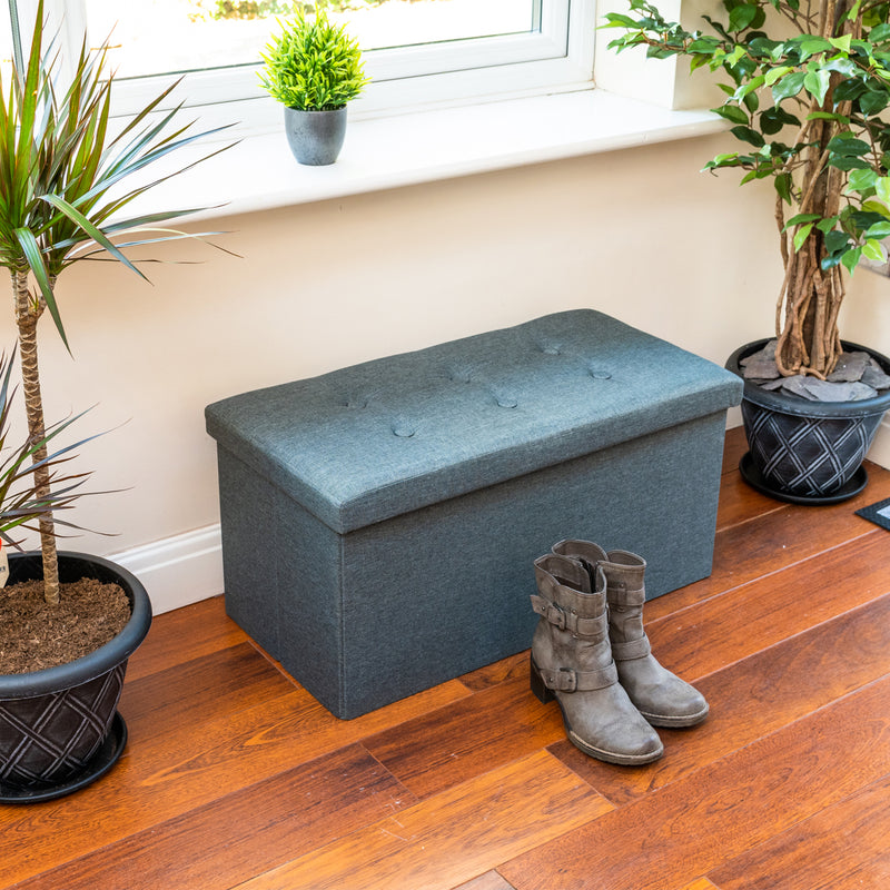 Nyxi Fabric Ottoman Storage Box (Dark Grey) - 76 * 38 * 38cm