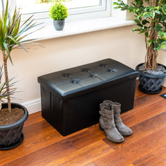 Nyxi Faux Leather Ottoman Storage Box (Black) - 76 * 38 * 38cm