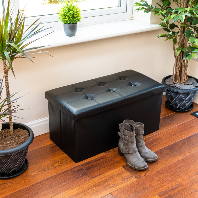 Nyxi Faux Leather Ottoman Storage Box (Black) - 76 * 38 * 38cm