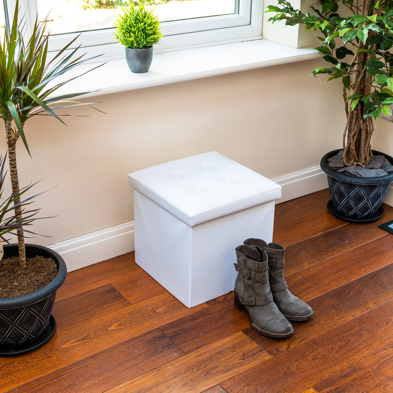 Nyxi Faux Leather Ottoman Storage Box (White) - 38 * 38 * 38cm