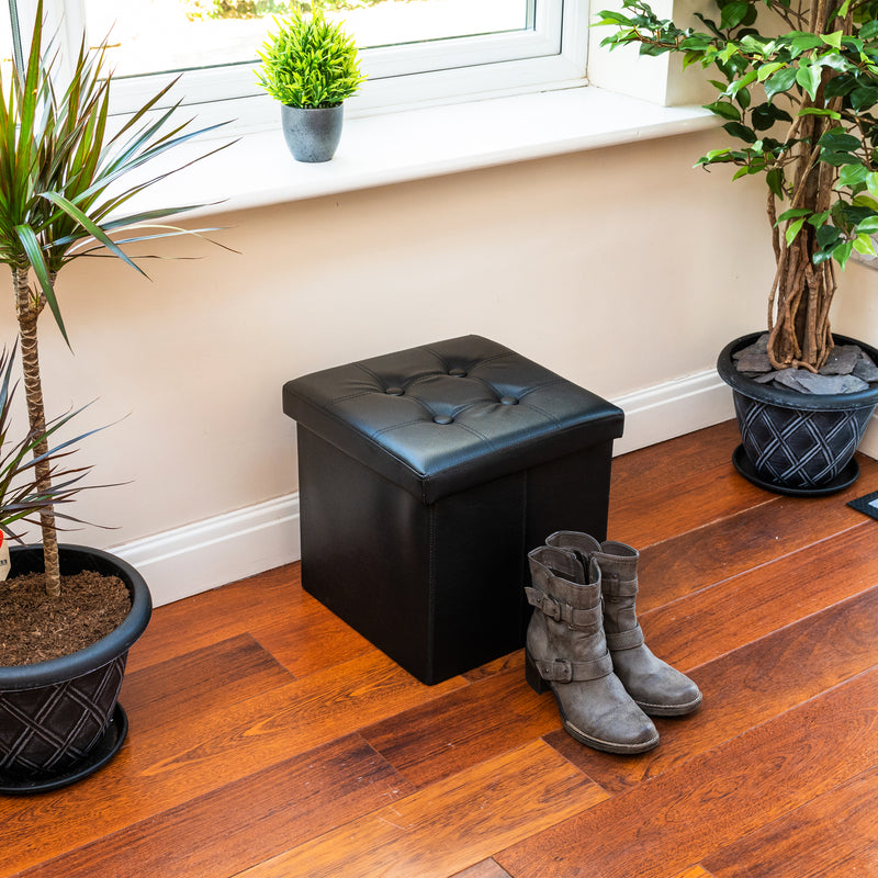Nyxi Faux Leather Ottoman Storage Box (Black) - 38 * 38 * 38cm