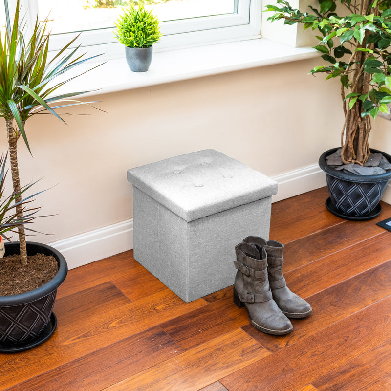 Nyxi Fabric Ottoman Storage Box (Light Grey) - 38 * 38 * 38cm