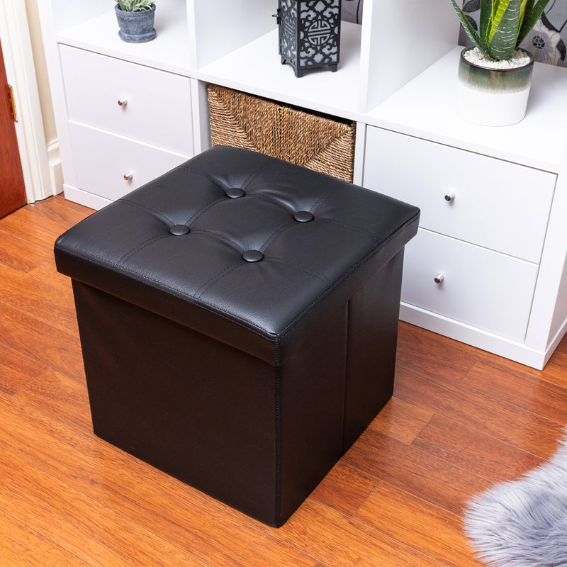 Nyxi Faux Leather Ottoman Storage Box (Black) - 38 * 38 * 38cm
