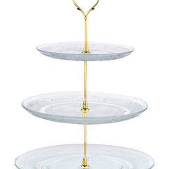 Nyxi Glass 3 Tier Cake Stand Round Display with New Gold Fittings