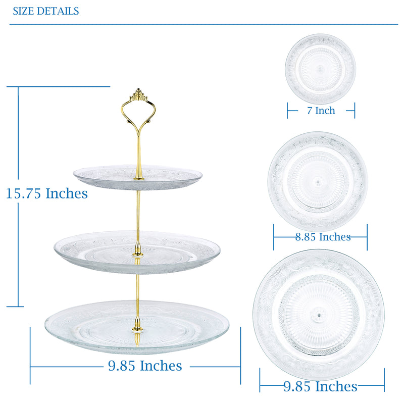 Nyxi Glass 3 Tier Cake Stand Round Display with New Gold Fittings