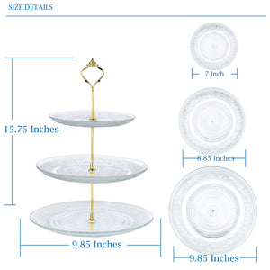 Glass 3 Tier Cake Stand Round Display with New Gold Fittings