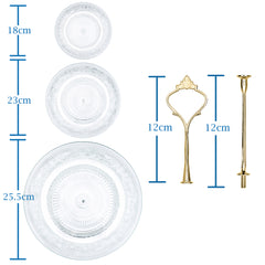 Nyxi Glass 3 Tier Cake Stand Round Display with New Gold Fittings