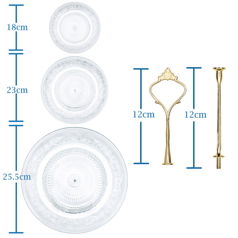 Nyxi Glass 3 Tier Cake Stand Round Display with New Gold Fittings