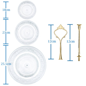 Glass 3 Tier Cake Stand Round Display with New Gold Fittings