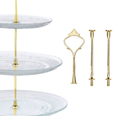 Nyxi Glass 3 Tier Cake Stand Round Display with New Gold Fittings