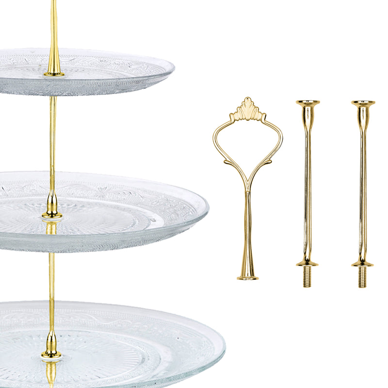 Nyxi Glass 3 Tier Cake Stand Round Display with New Gold Fittings