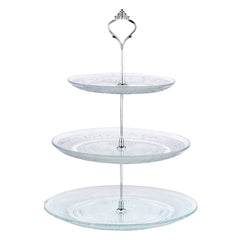 Nyxi Glass 3 Tier Cake Stand Round Display with New Silver Fittings