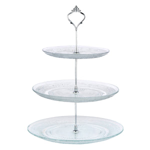 Glass 3 Tier Cake Stand Round Display with New Silver Fittings