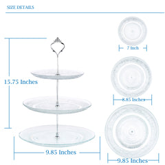 Nyxi Glass 3 Tier Cake Stand Round Display with New Silver Fittings