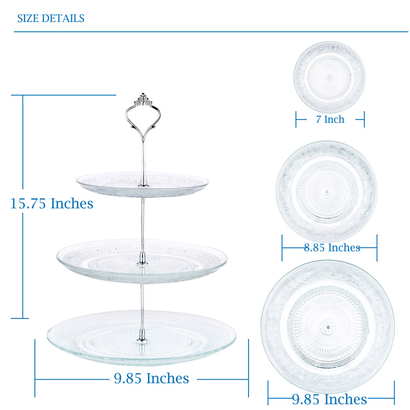 Nyxi Glass 3 Tier Cake Stand Round Display with New Silver Fittings